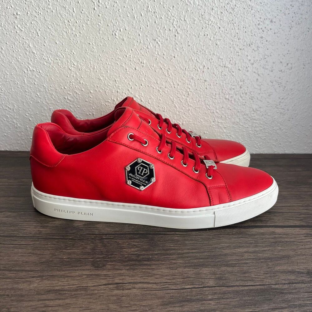 Philipp Plein Lo-Top Trainers‎ Sneakers Red Leather Lace Up Mens Size 11 US 46EU